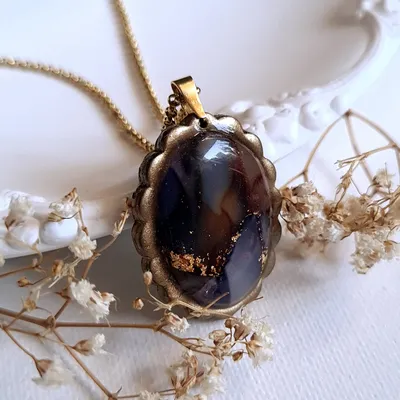 Oval Brown and Purple Autumn Pendant - Stone Imitation