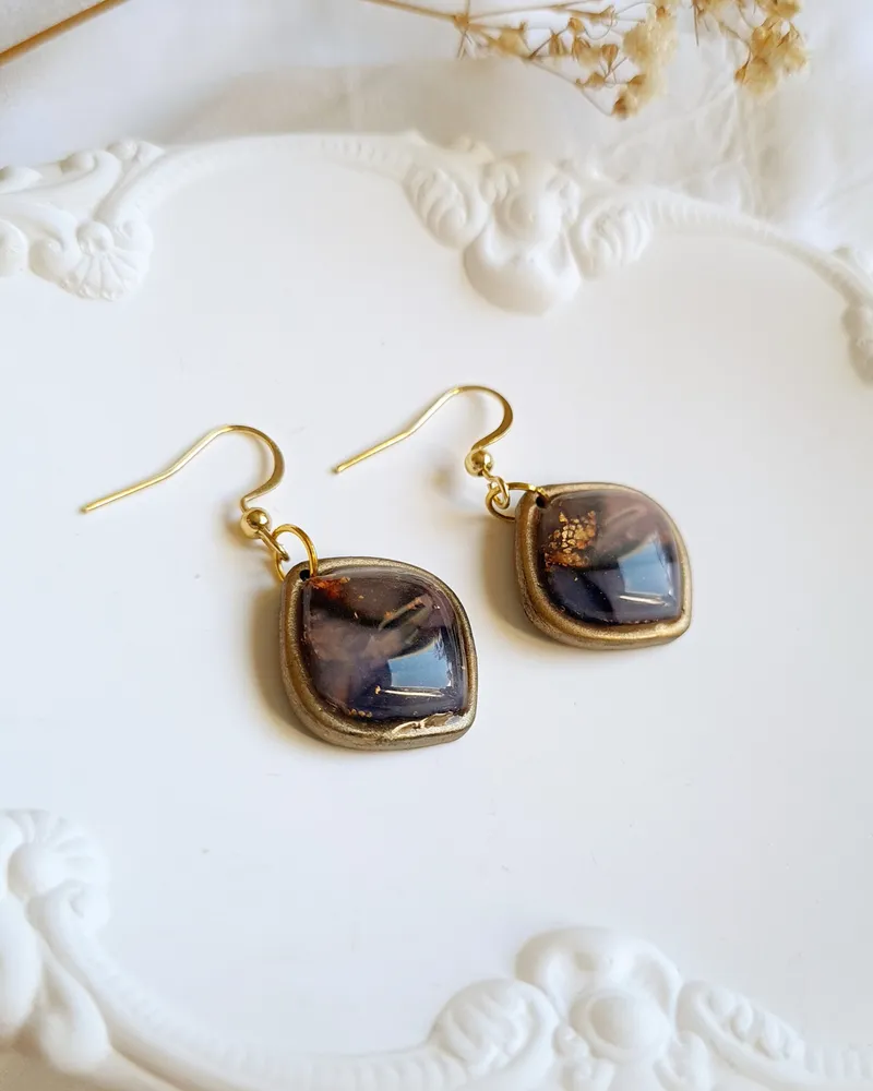 Autumn Set of Brown and Purple Earrings and Necklace - Stone Imitation — 4