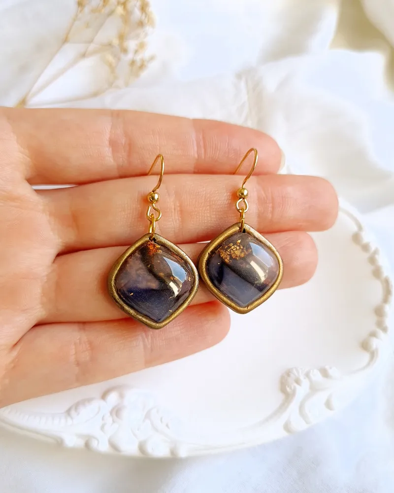 Autumn Set of Brown and Purple Earrings and Necklace - Stone Imitation — 5