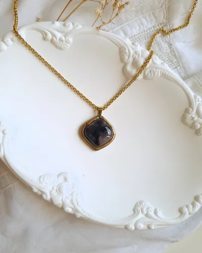 Autumn Set of Brown and Purple Earrings and Necklace - Stone Imitation — thumbnail 6