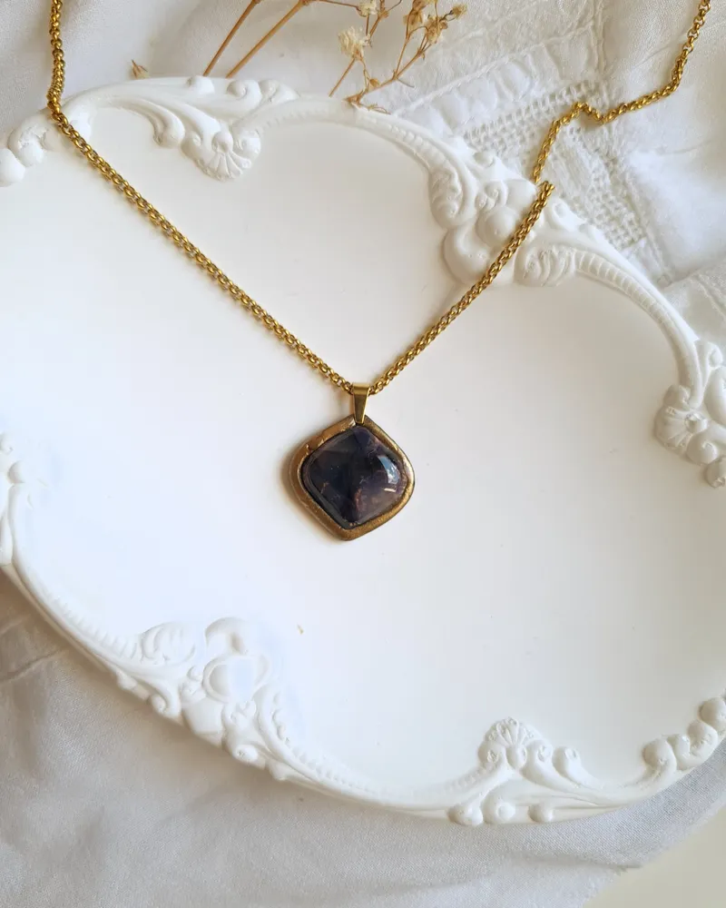 Autumn Set of Brown and Purple Earrings and Necklace - Stone Imitation — 6