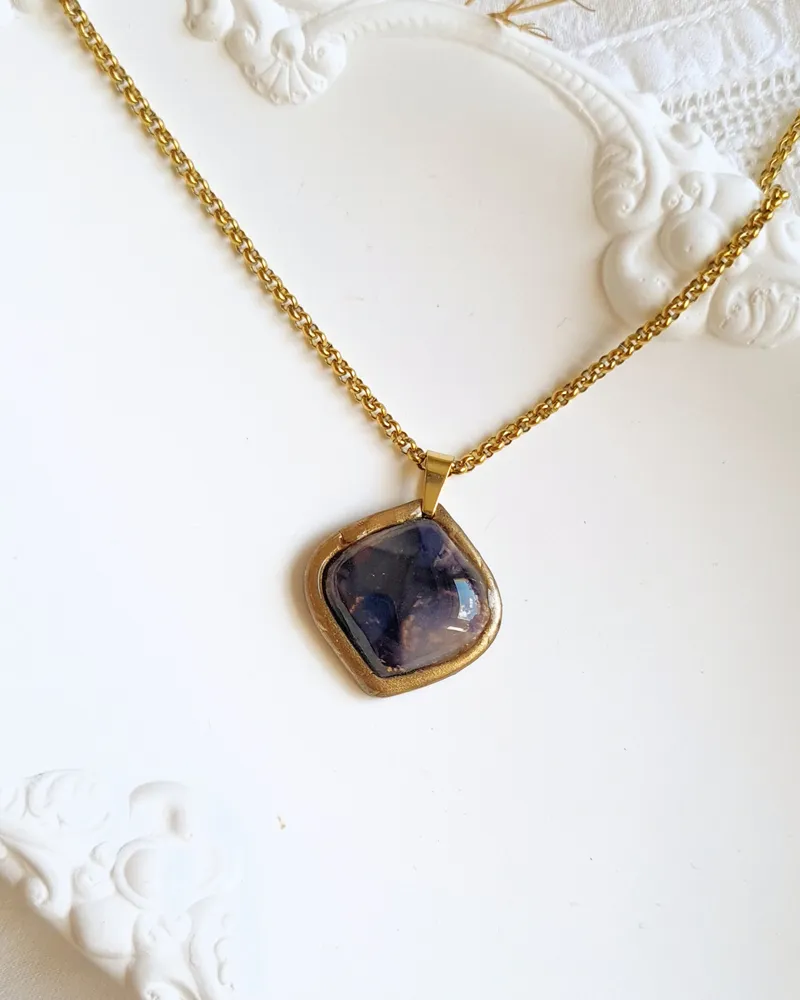 Autumn Set of Brown and Purple Earrings and Necklace - Stone Imitation — 7
