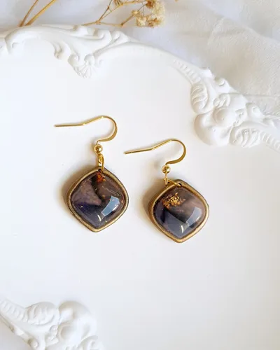 Autumn Set of Brown and Purple Earrings and Necklace - Stone Imitation — thumbnail 3