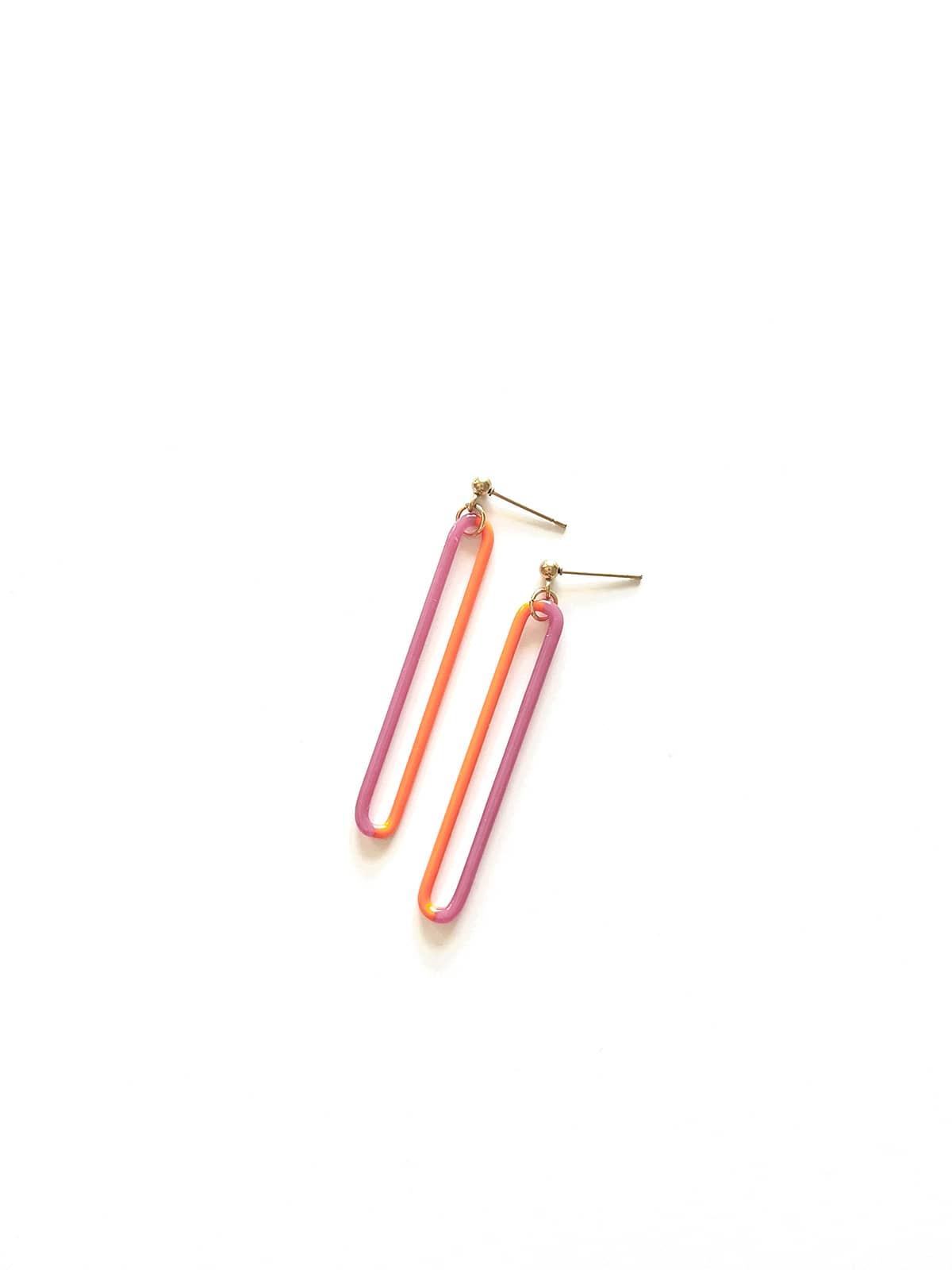 DUO Earrings - Long Orange and Pink — 1