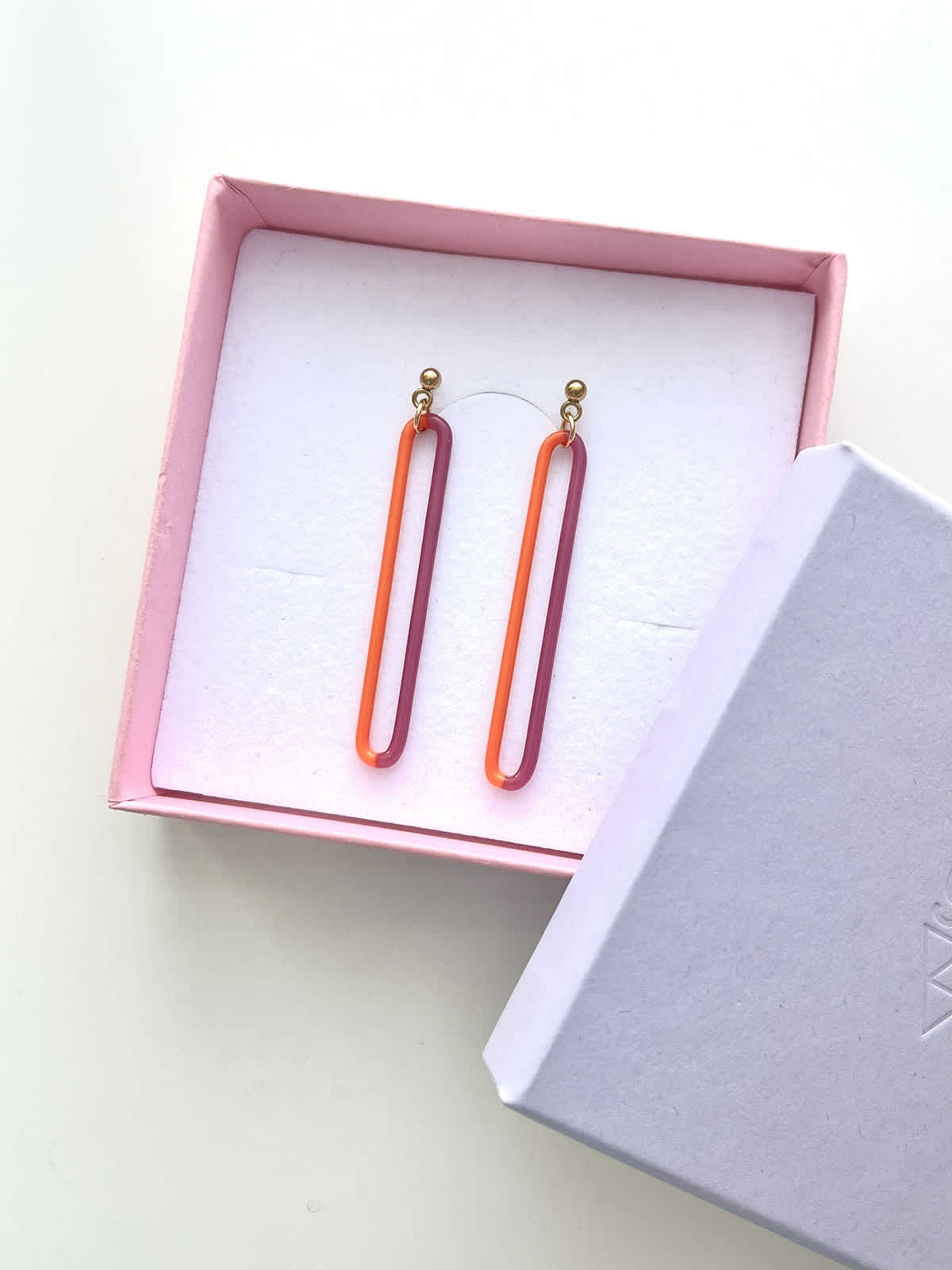 DUO Earrings - Long Orange and Pink — 3