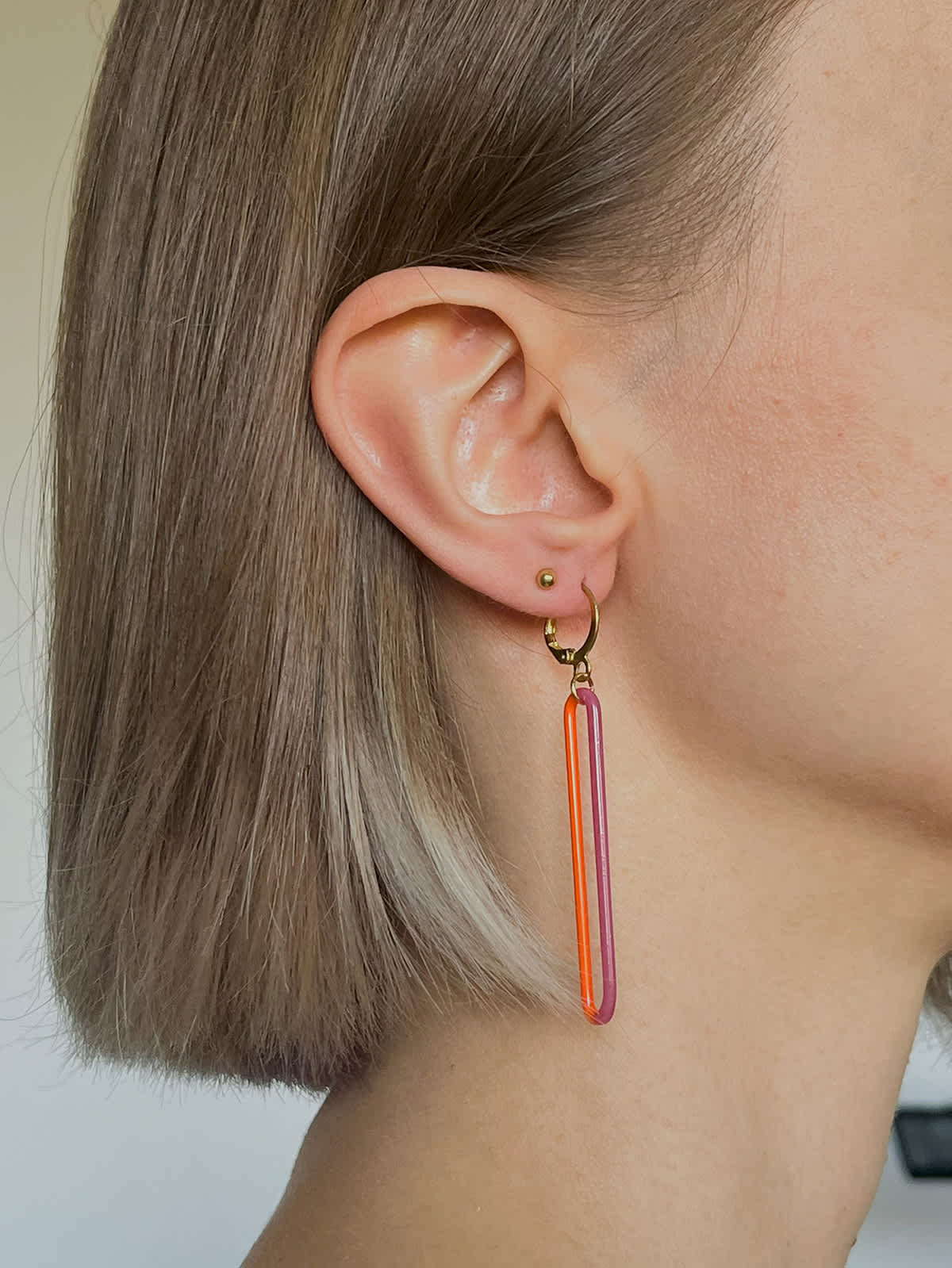 DUO Earrings - Long Orange and Pink — 4