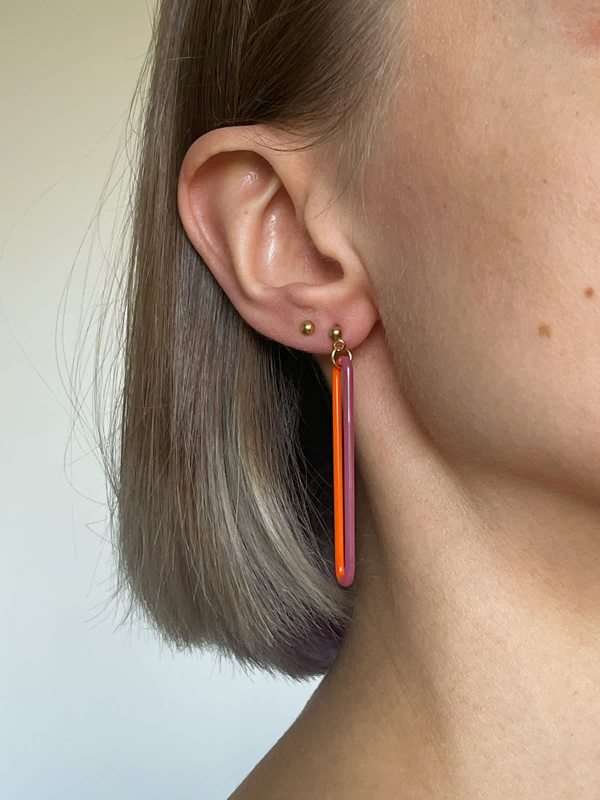 DUO Earrings - Long Orange and Pink — 5