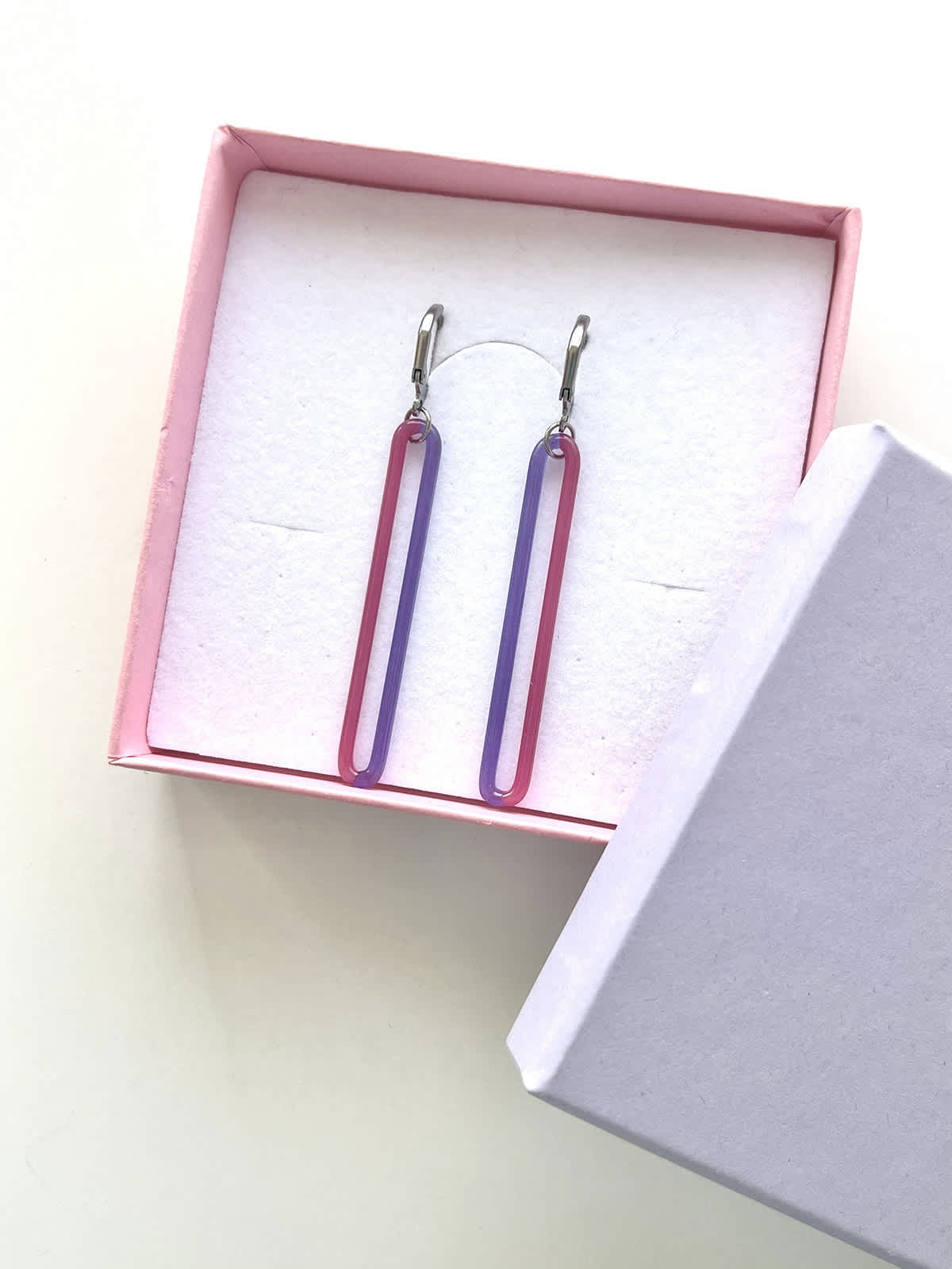 DUO Earrings - Long Purple and Pink — 4