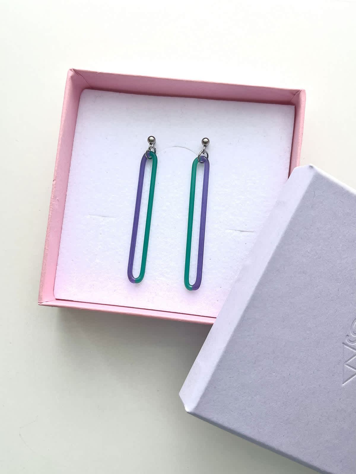 DUO Earrings - Long Turquoise and Purple — 2