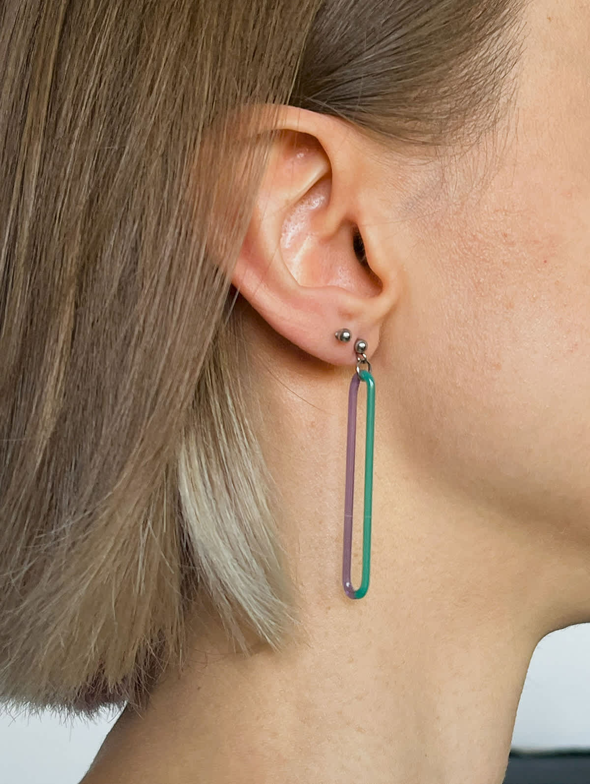 DUO Earrings - Long Turquoise and Purple — 3