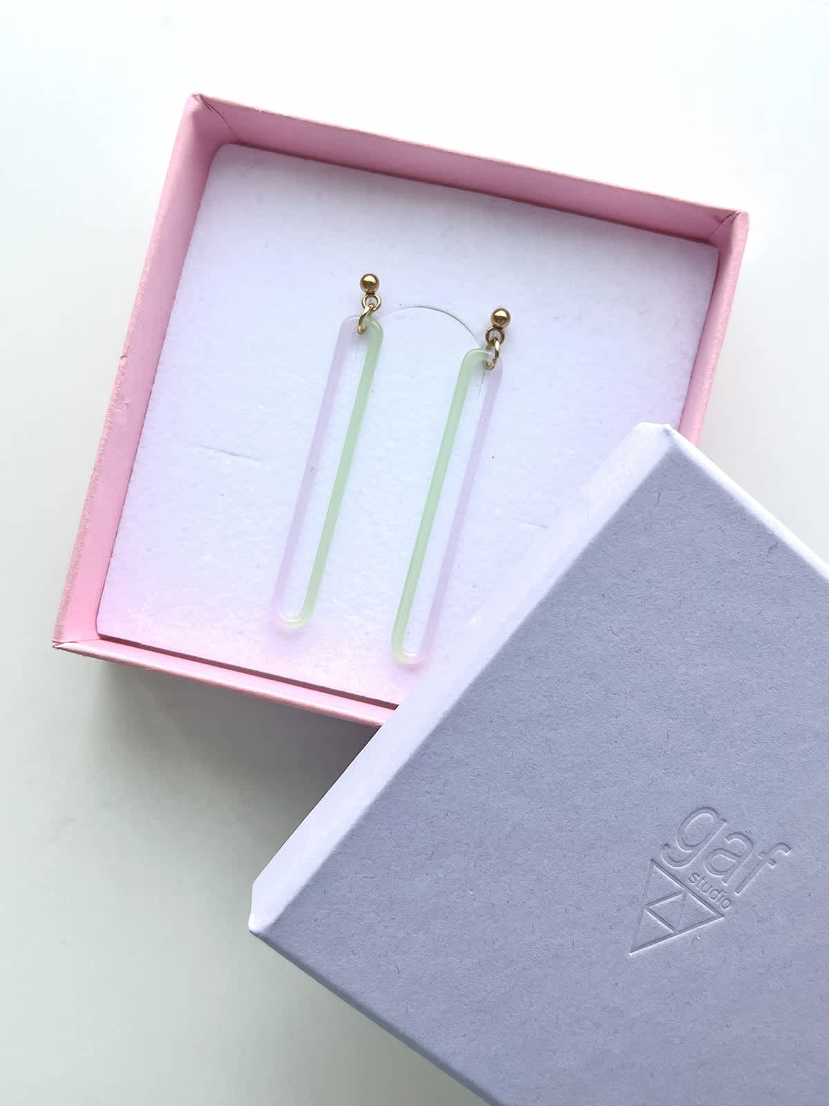 DUO Earrings - Long Pink and Green — 3
