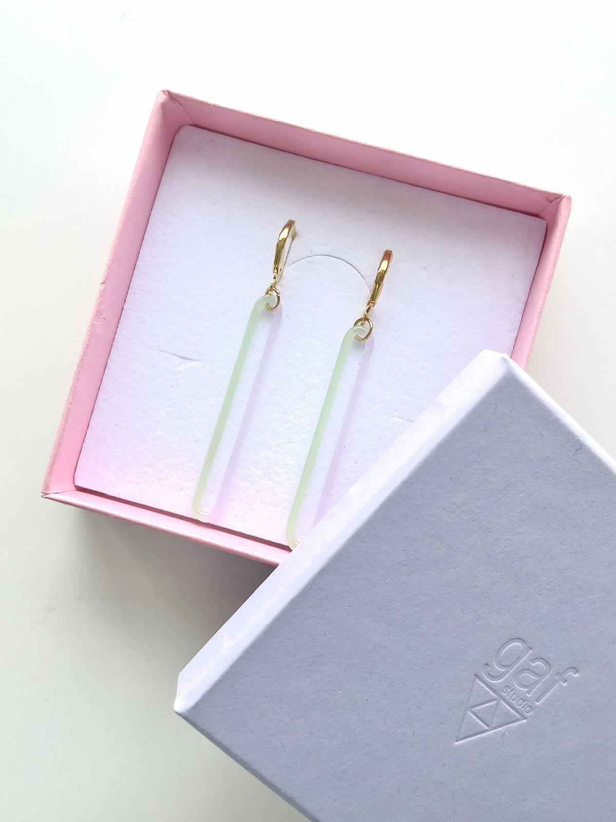 DUO Earrings - Long Pink and Green — 4