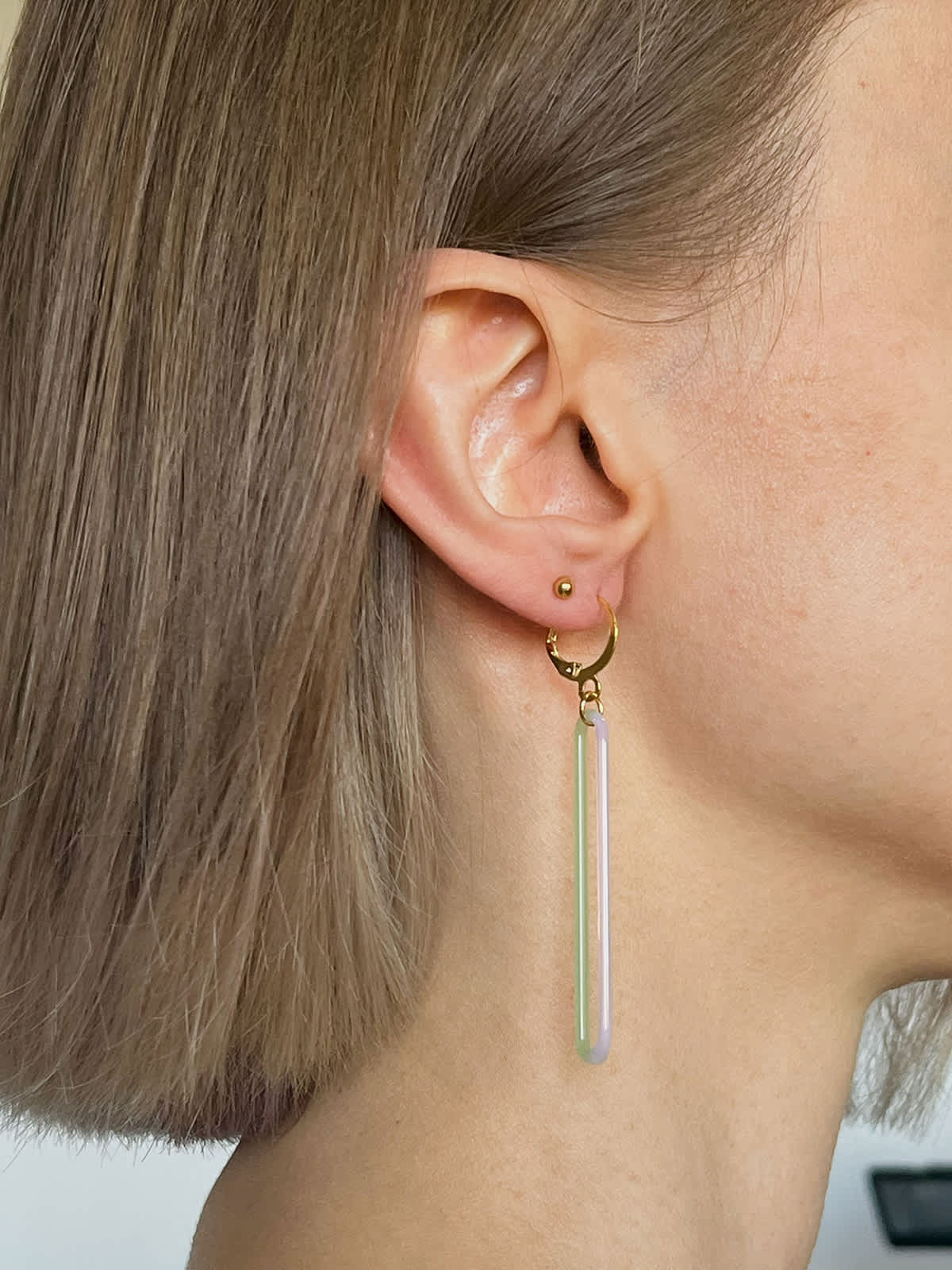 DUO Earrings - Long Pink and Green — 6