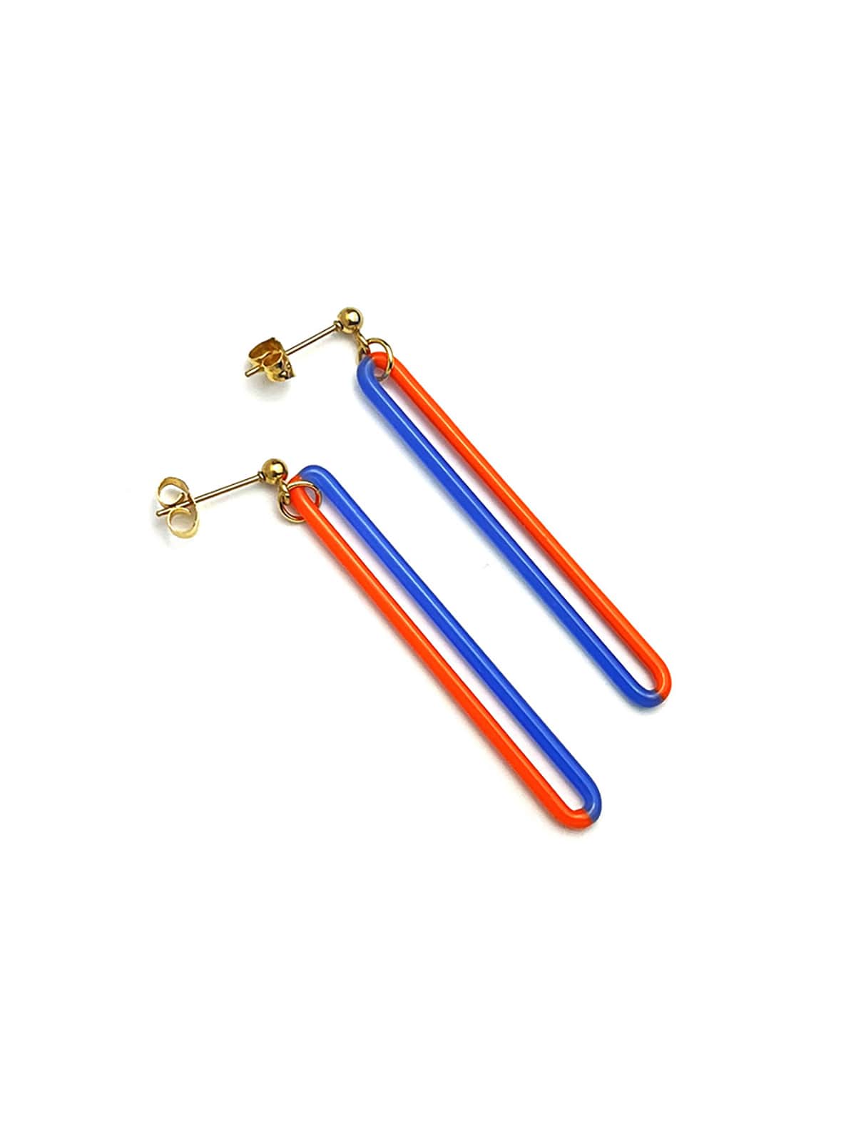 DUO Earrings - Long Orange and Blue — 1