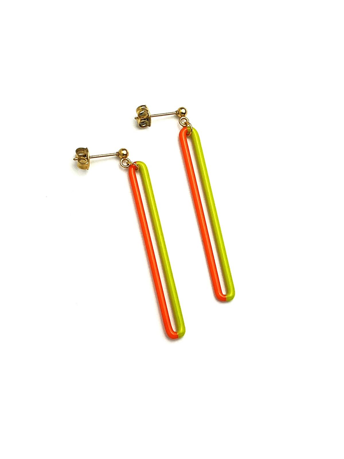 DUO Earrings - Long Orange and Green — 1