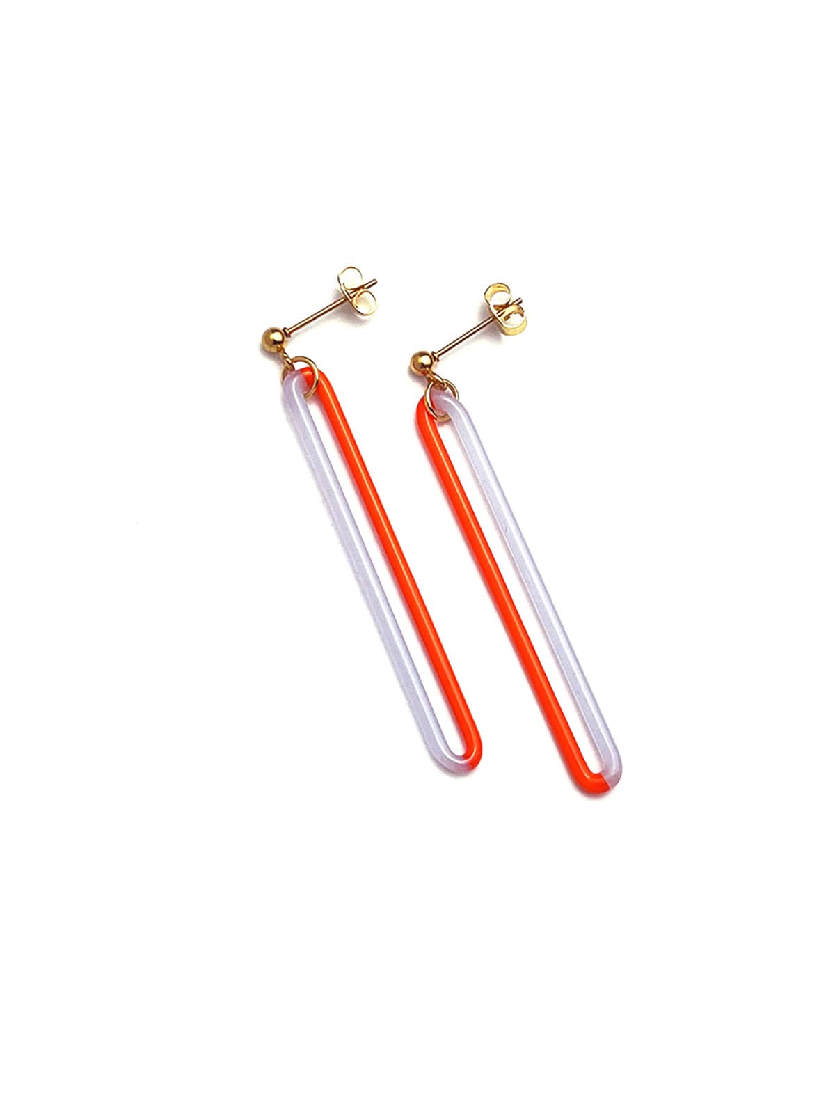 DUO Earrings - Long Orange and Lavender — 1