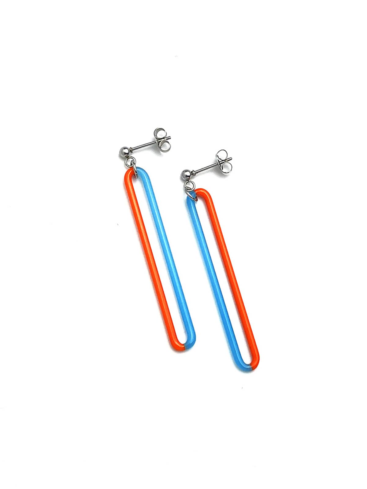 DUO Earrings - Long Orange and Blue — 1