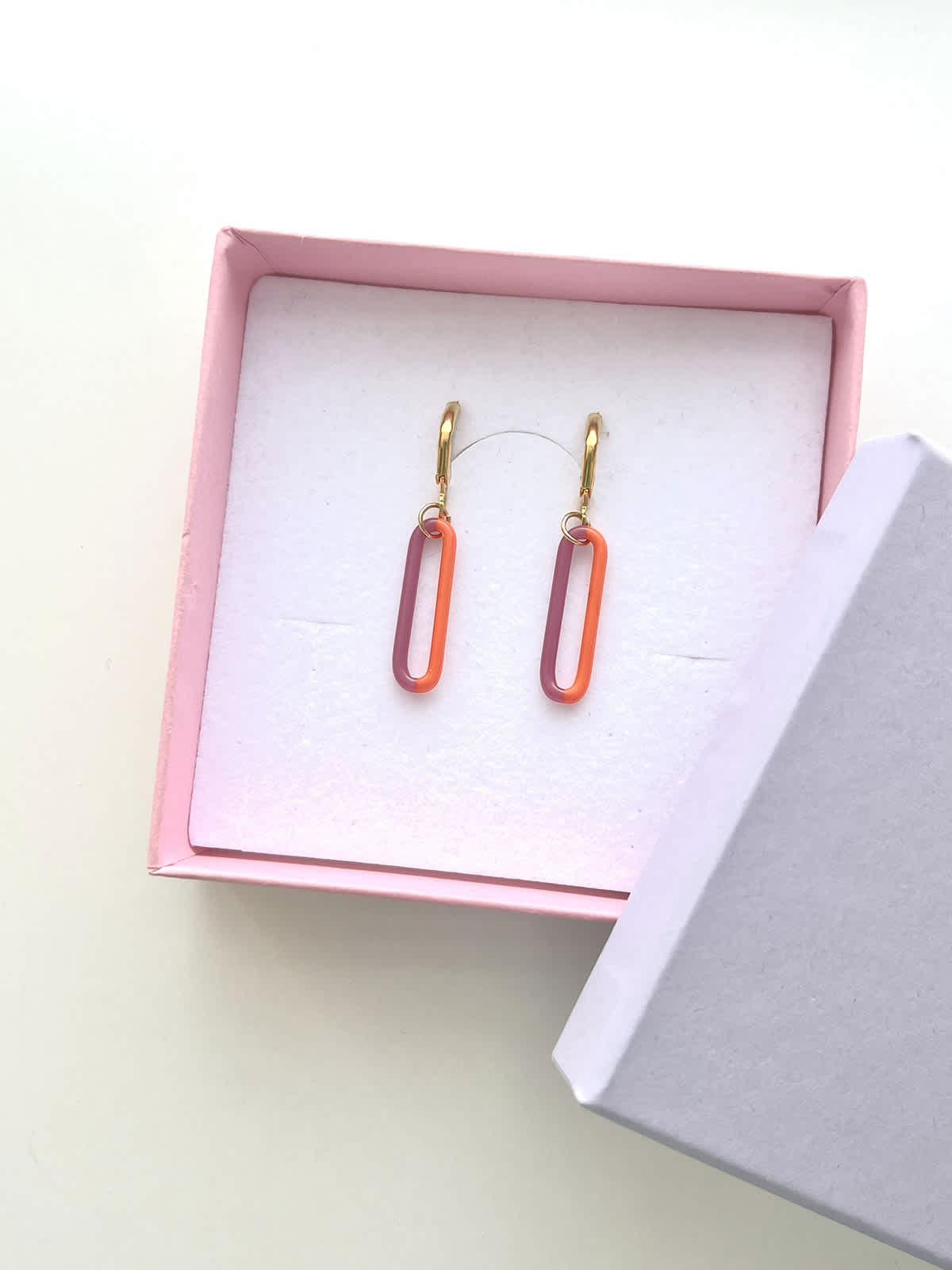 DUO Earrings - Short Orange and Pink — 3
