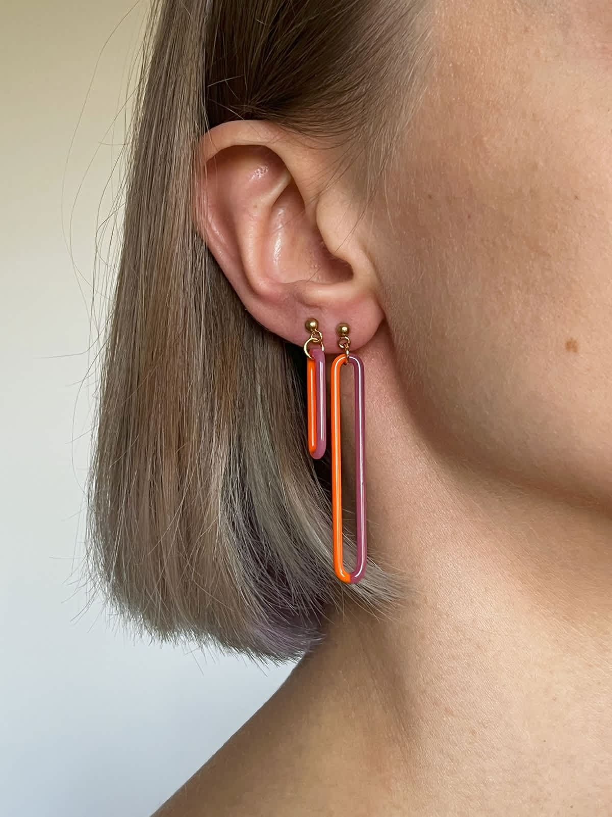 DUO Earrings - Short Orange and Pink — 6