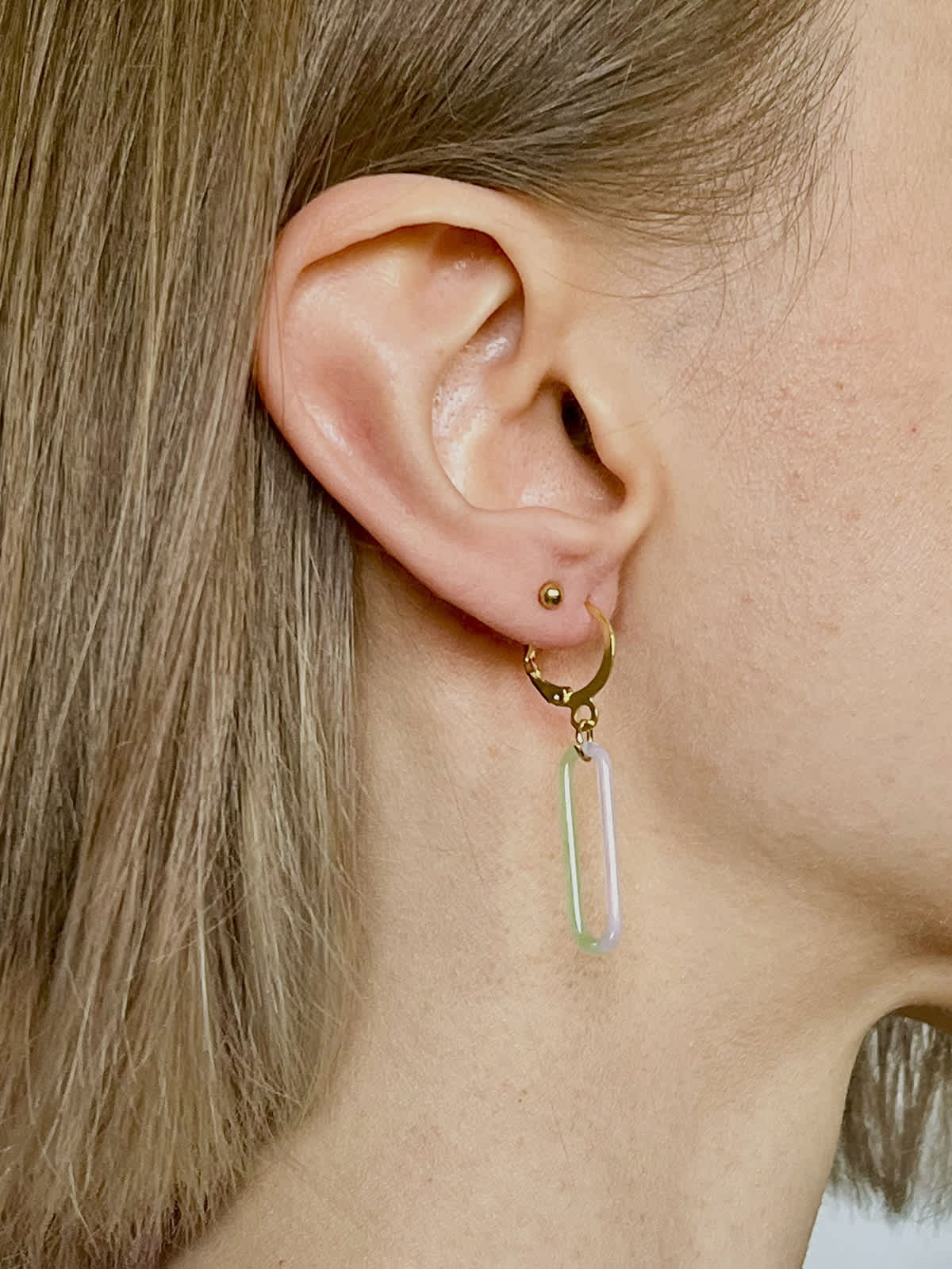 DUO Earrings - Short Pink and Green — 5