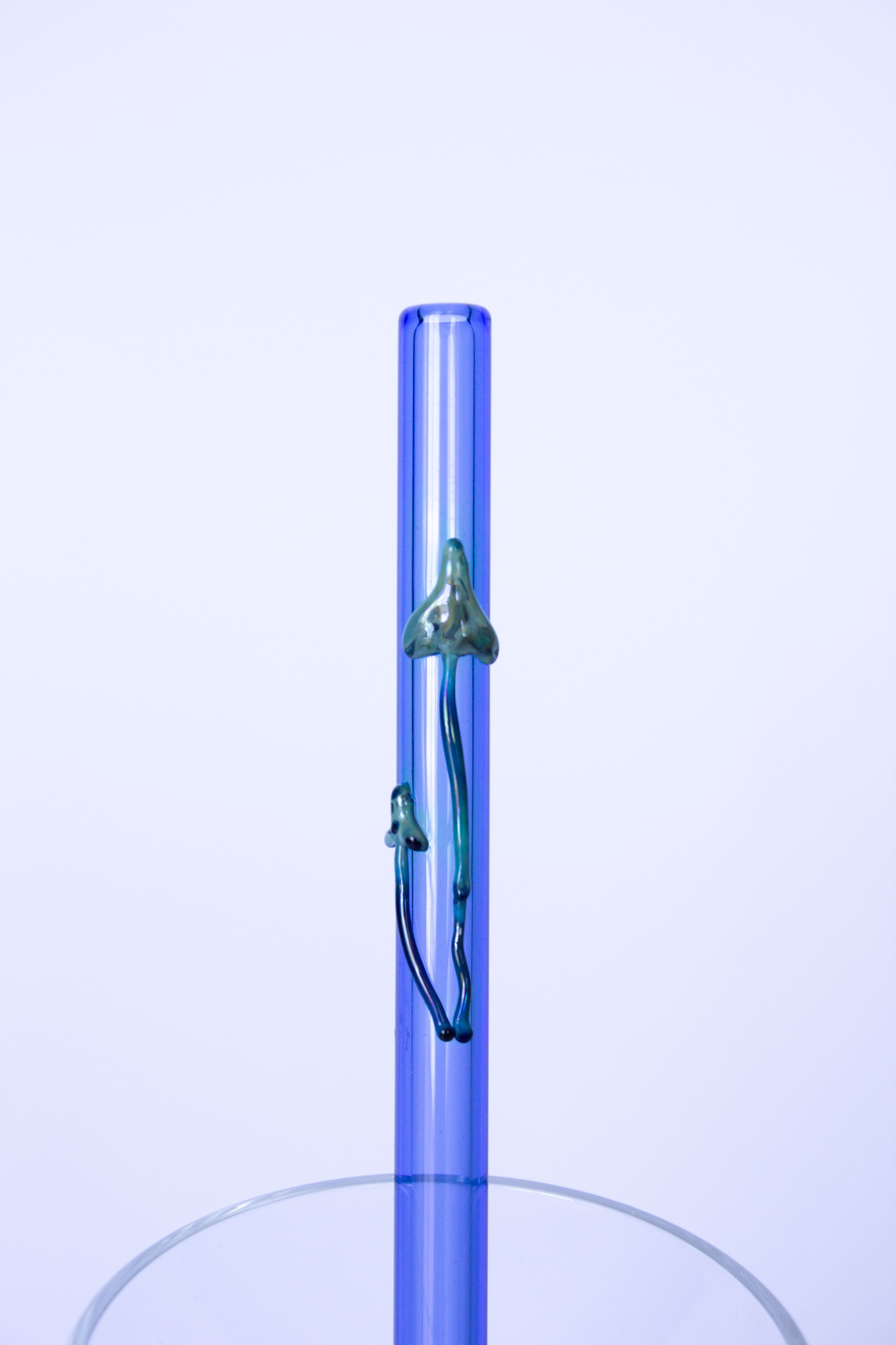 SIP Glass Straw - Blue with Mushrooms — 1